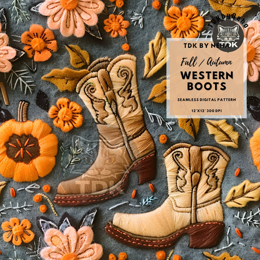 Fall Western Coquette Bow Cowgirl Country Boots Seamless JPG