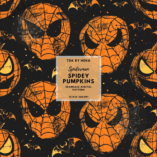 Instant Download - Spidey Pumpkins Seamless Digital Paper for Fabric Printing