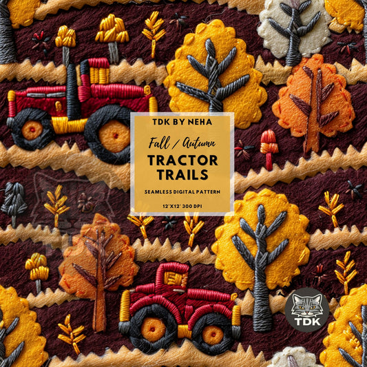 Fall Boho Red Tractor Trails Seamless JPG