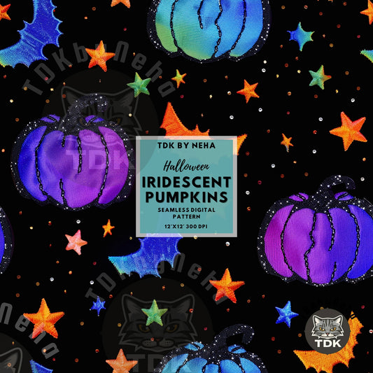 Halloween Spooky Iridescent Holographic Pumpkins Seamless JPG