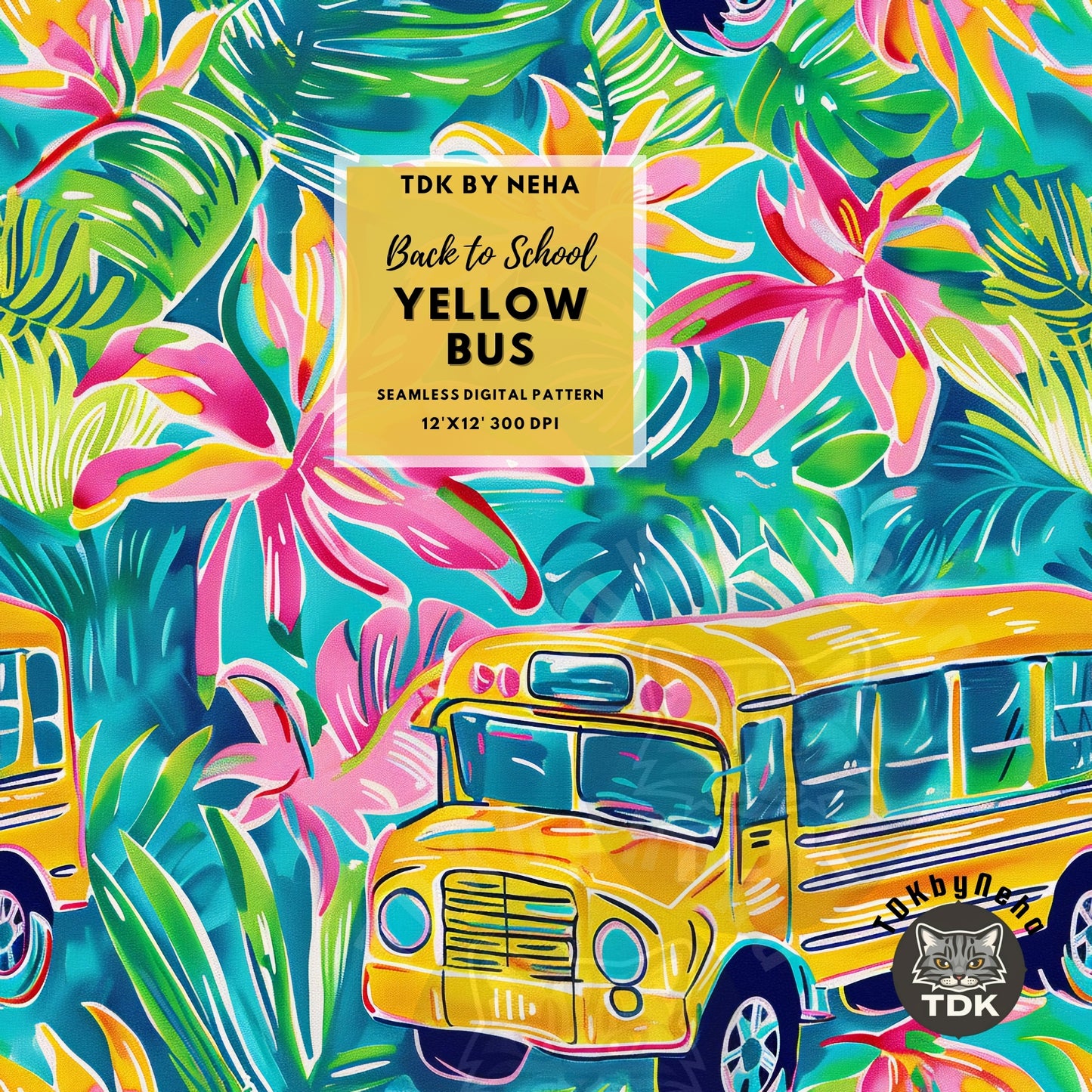 Instant Download - BTS Preppy Yellow School Bus Seamless JPG