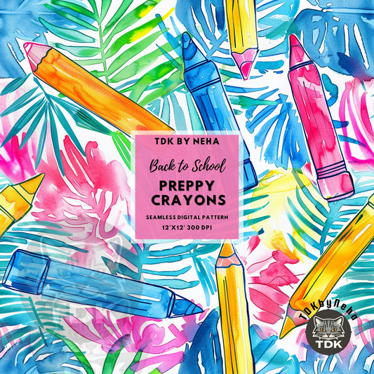 Instant Download - BTS Preppy Crayons & Pencils Seamless JPG