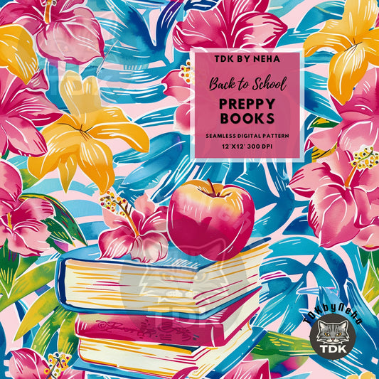 Instant Download - BTS Preppy Books and Apple Seamless JPG