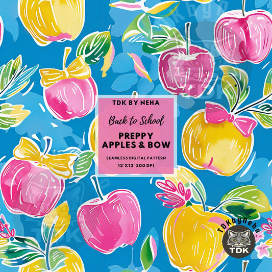 Instant Download - BTS Preppy Apples with Bow Seamless JPG