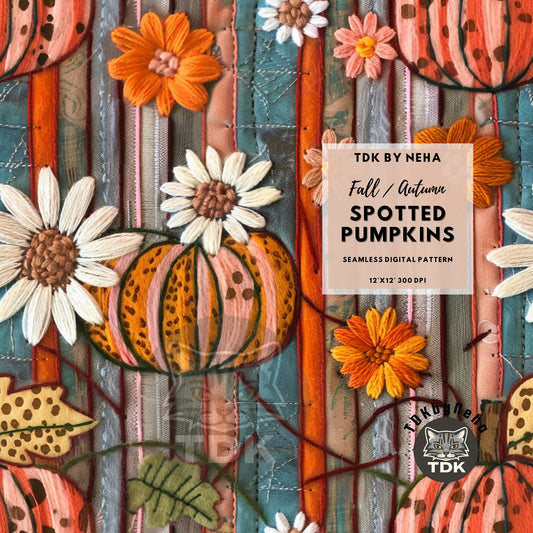 Fall Stripped Spotted Pumpkin and Daisy Seamless JPG