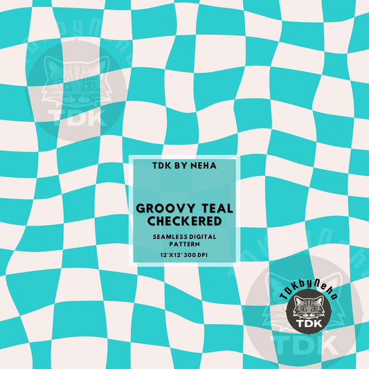 Instant Download Halloween 3 Witches Groovy Teal Checkered Seamless JPG