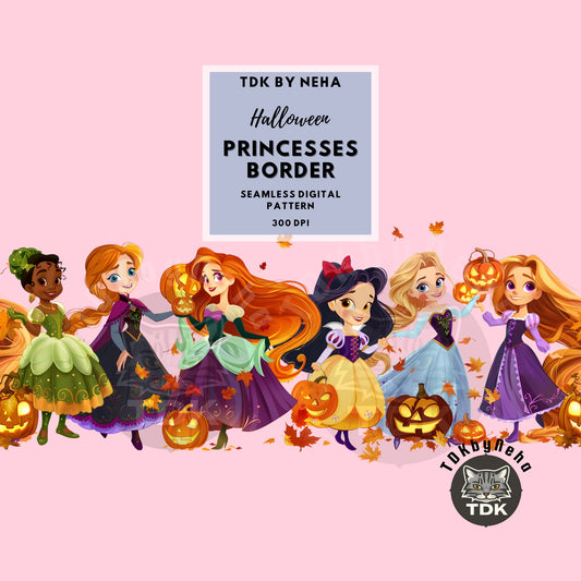 Instant Download - Halloween Princesses Seamless Border PNG