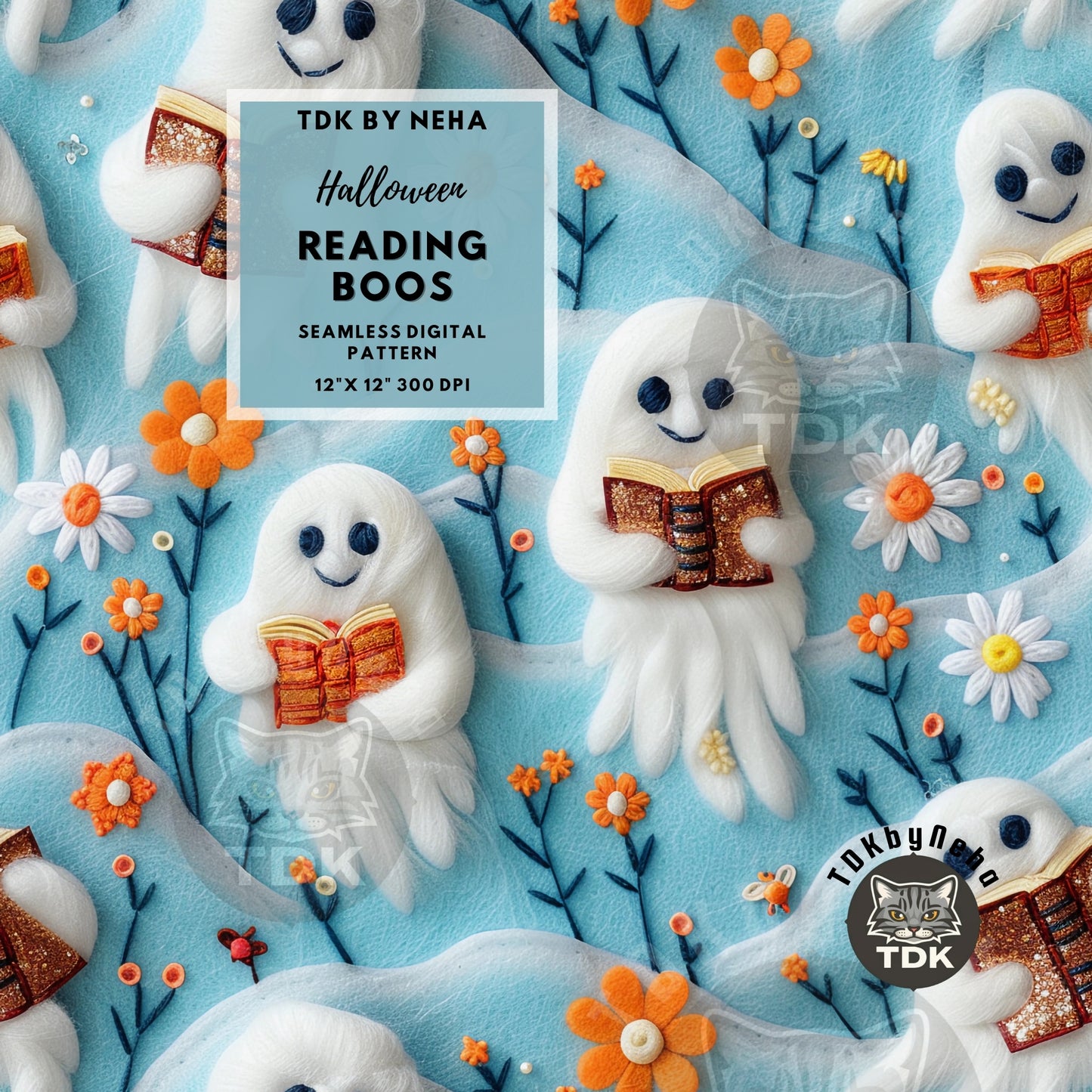 Halloween Reading Bookish Ghosts Seamless JPG