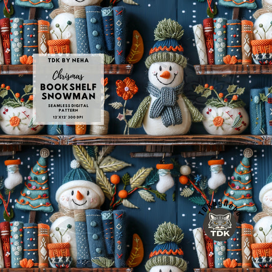 Christmas Reading Bookish Snowman Seamless JPG