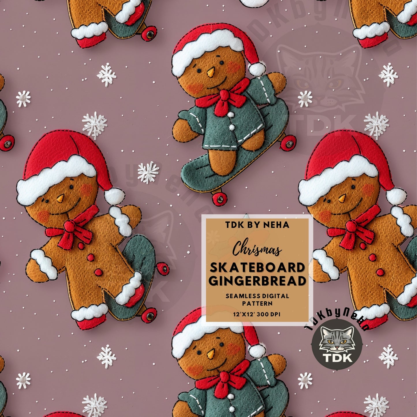 Christmas Skateboard Gingerbread Seamless JPG