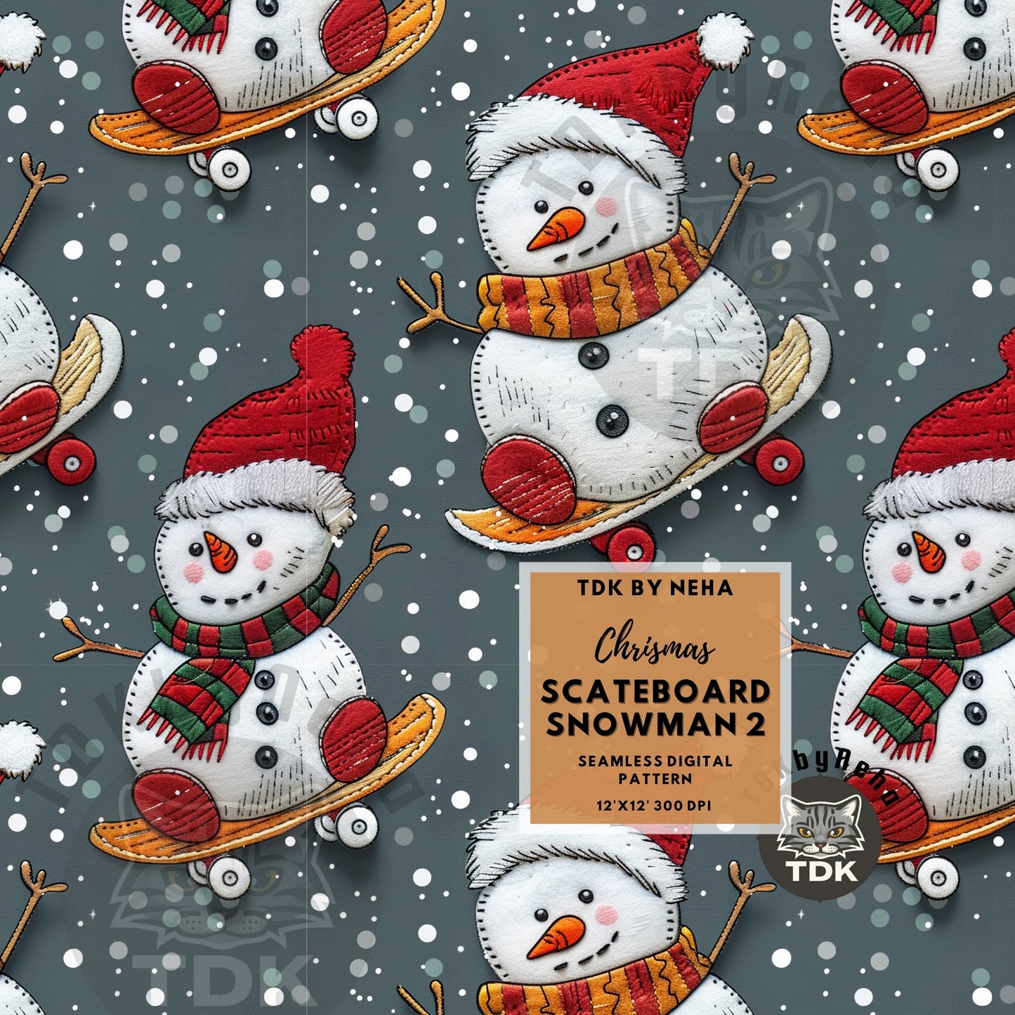 Christmas Neutral Skateboard Snowman Seamless JPG