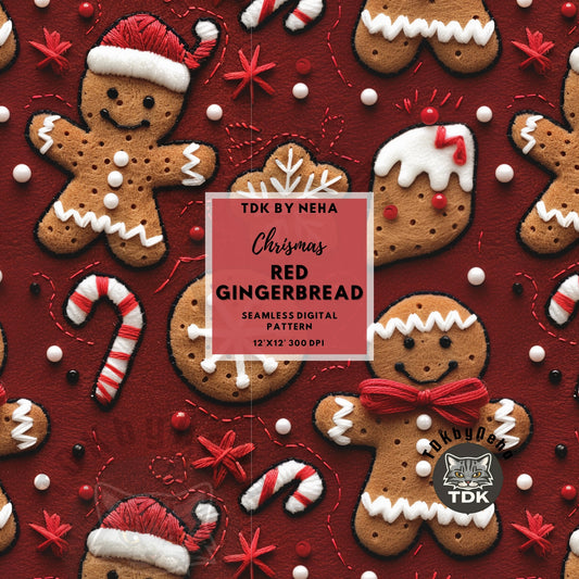 Christmas Red Gingerbread and Candy Cane Seamless JPG