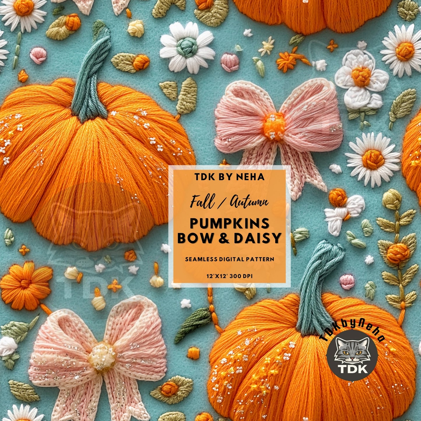 Halloween Coquette Bow Pumpkin Seamless JPG