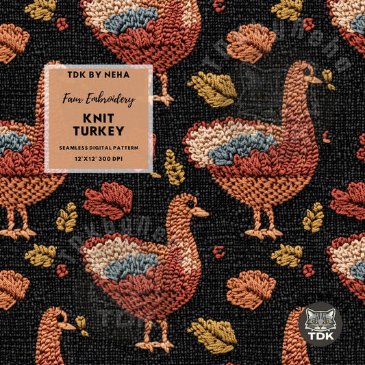 Fall Thanksgiving Boho Turkey Knit Seamless JPG