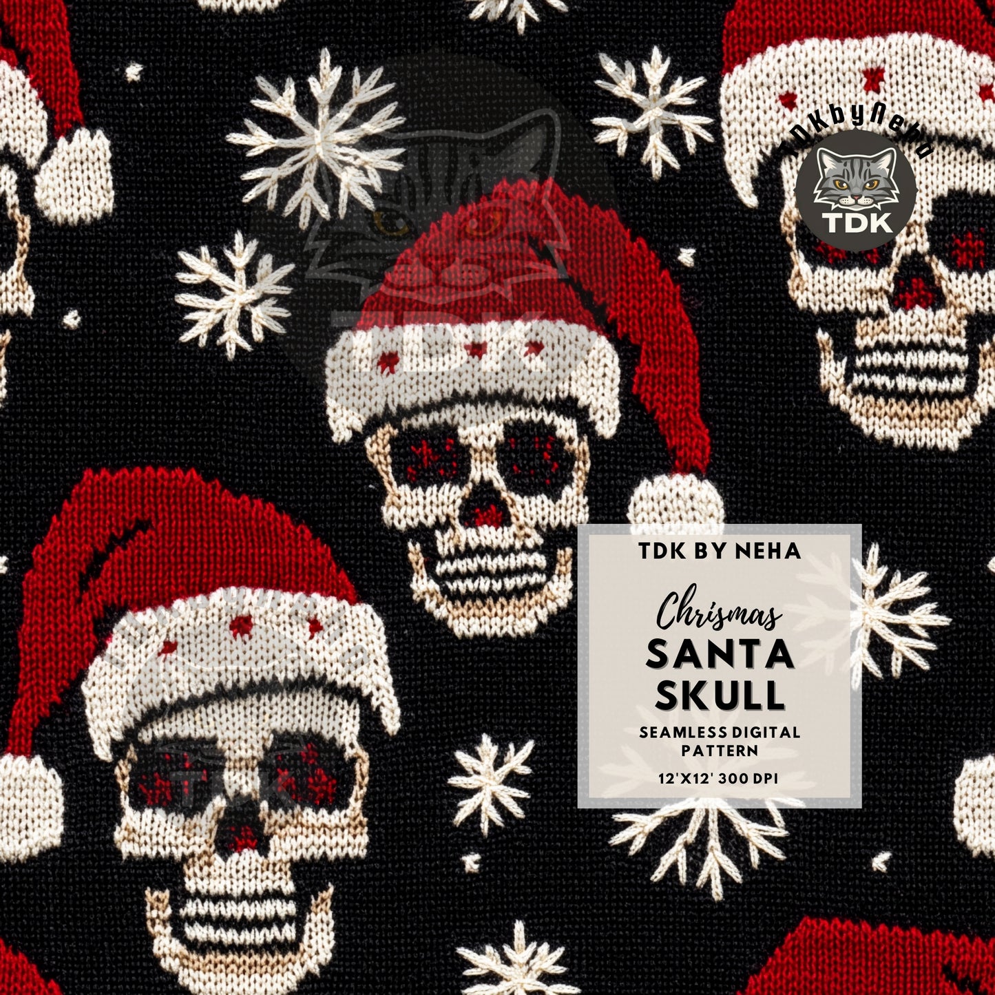 Christmas Neutral Skull in Red Santa Seamless JPG