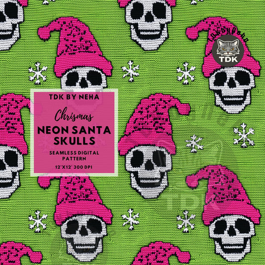 Christmas Neon Skull Santa Seamless JPG