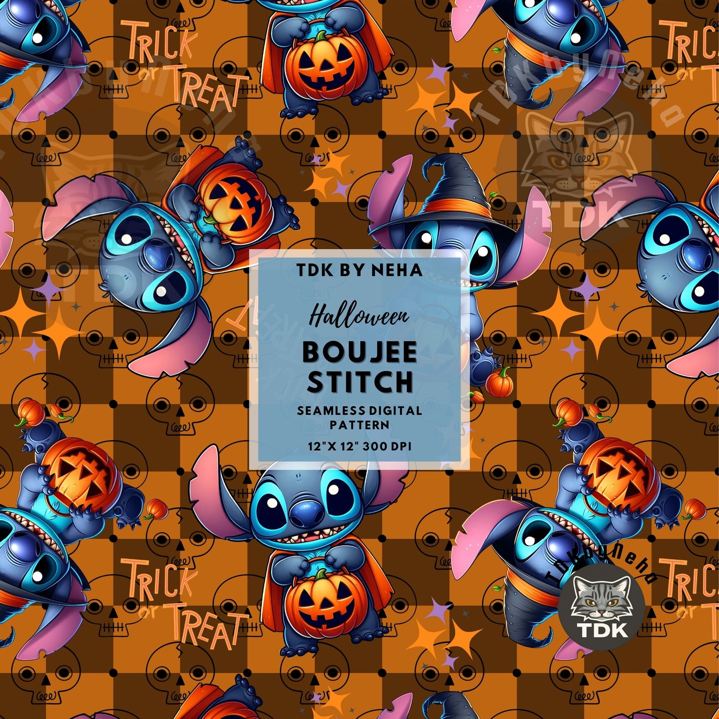 Instant Download Halloween Trick or Treat Stitch Seamless Pattern for Sublimation (Boujee)