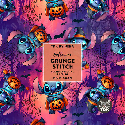 Instant Download Halloween Trick or Treat Stitch Seamless Pattern for Sublimation (Grunge)