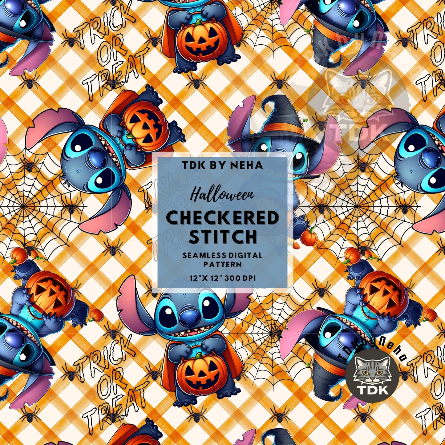 Instant Download Halloween Trick or Treat Stitch Seamless Pattern for Sublimation (Checkered)