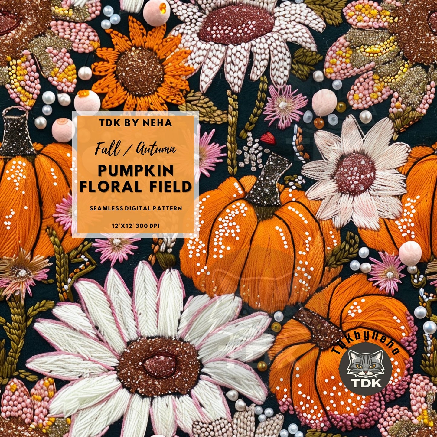 Halloween Fall Floral Pumpkin Seamless JPG