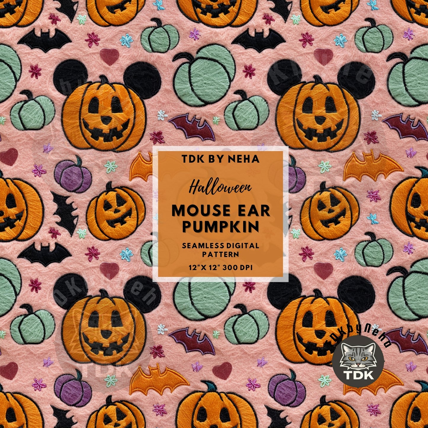 Halloween Pumpkin Mouse Seamless Digital Paper for Sublimation Print