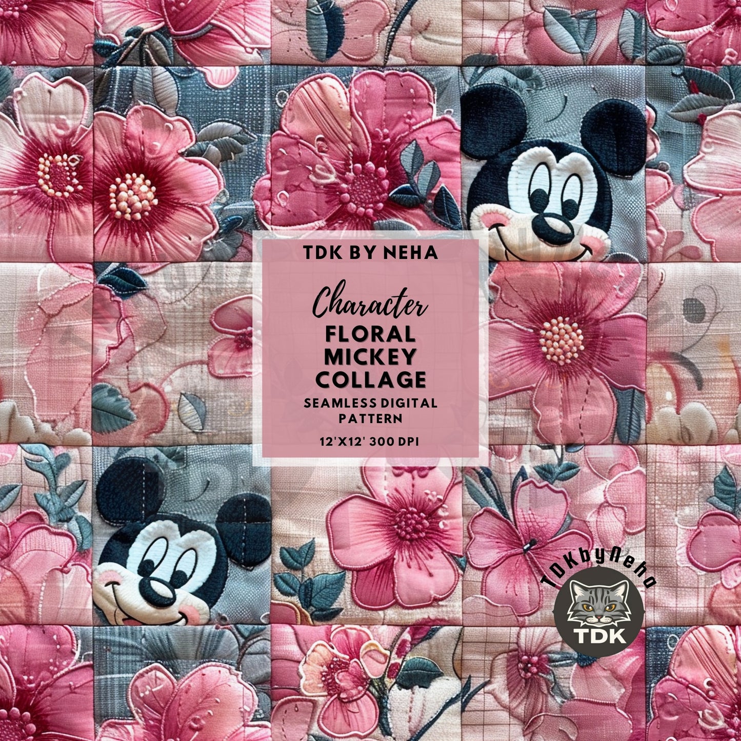 Instant Download 3D Mouse Patchwork Seamless Digital Paper for Fabric Printing,Cute Character Seamless Repeat Sublimation Design