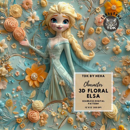 Website Exclusive - 3D Floral Ice Princess E Seamless Design