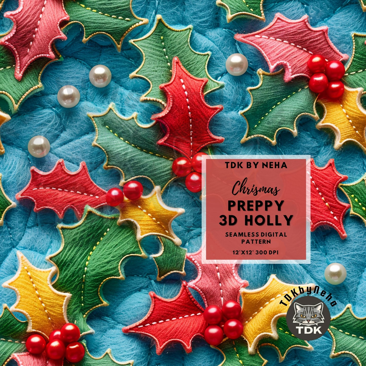 Preppy Christmas Holly Seamless JPG