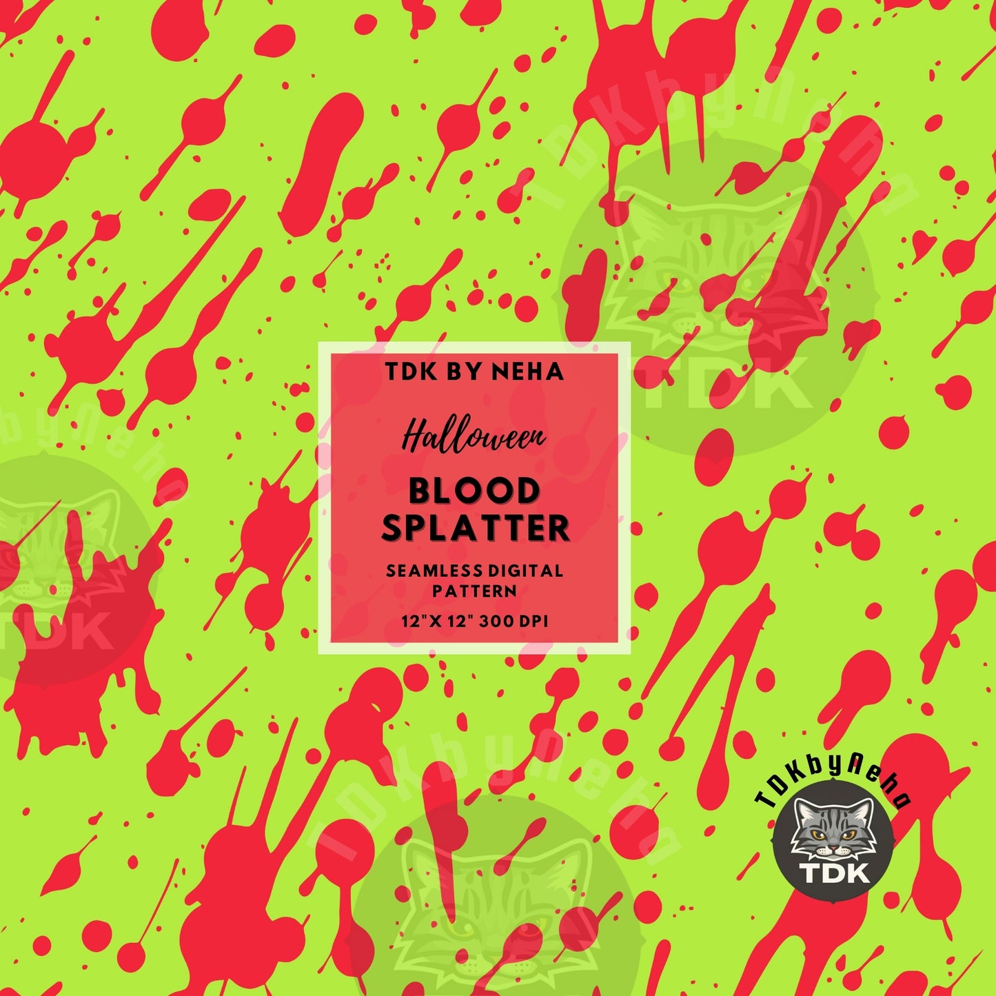 Website Exclusive - Halloween Horror Blood Splatter on Neon Seamless JPG