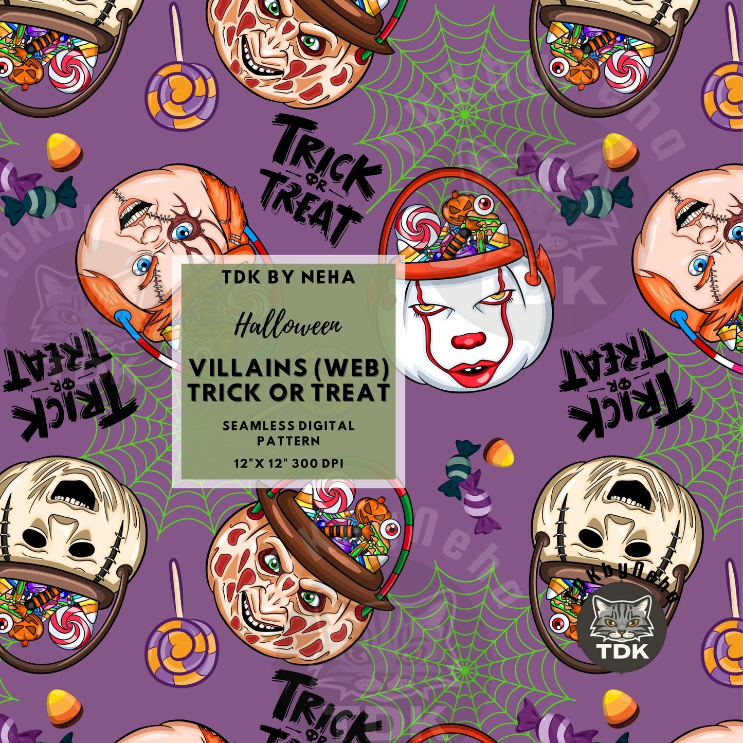 Website Exclusive - Halloween Horror Villains 2 Trick or Treat Seamless JPG (Candy) (Purple)