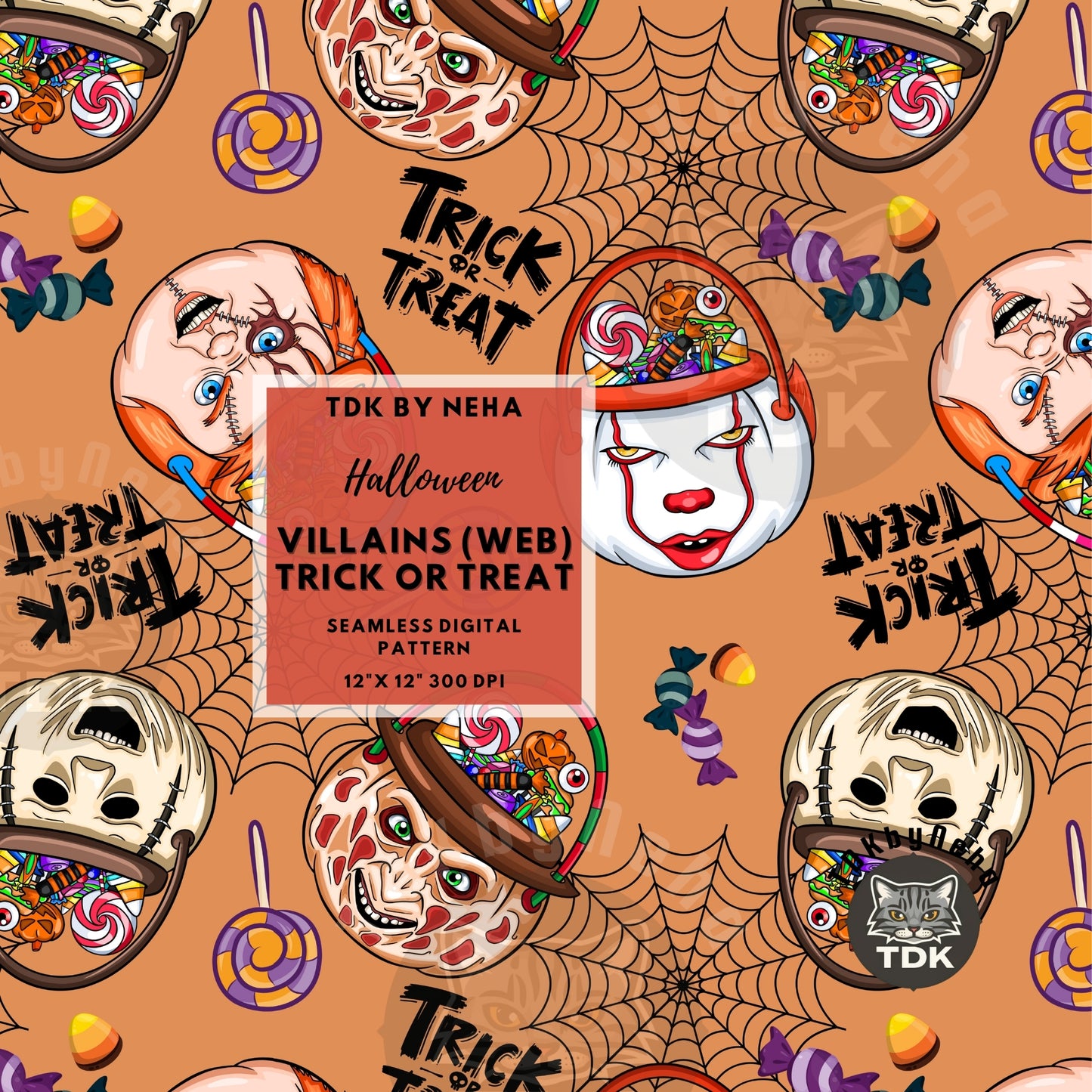 Website Exclusive - Halloween Horror Villains 2 Trick or Treat Seamless JPG (Candy) (Rust)