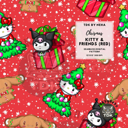 Website Exclusive - Christmas Kitty and Friends Seamless JPG (red)