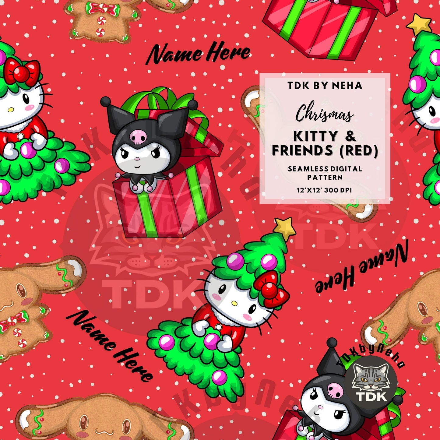 Website Exclusive - Christmas Kitty and Friends Seamless JPG (red) (Edit Name)