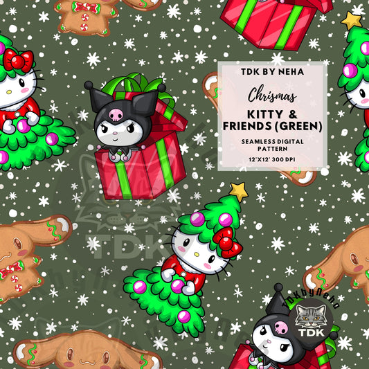 Website Exclusive - Christmas Kitty and Friends Seamless JPG (Green)