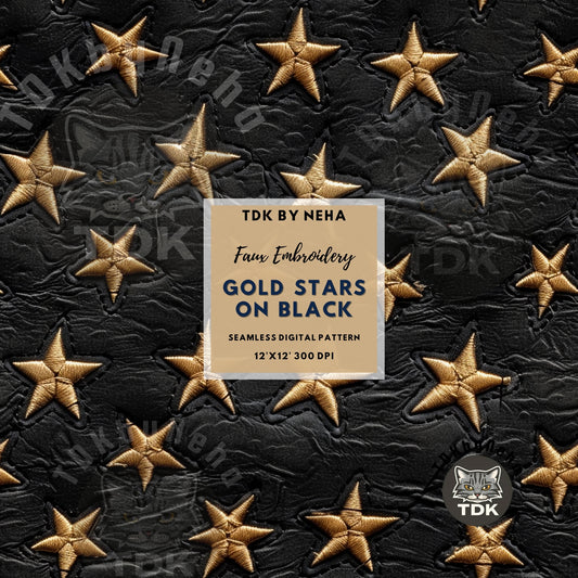 Black Gold Stars Faux Leather Seamless JPG