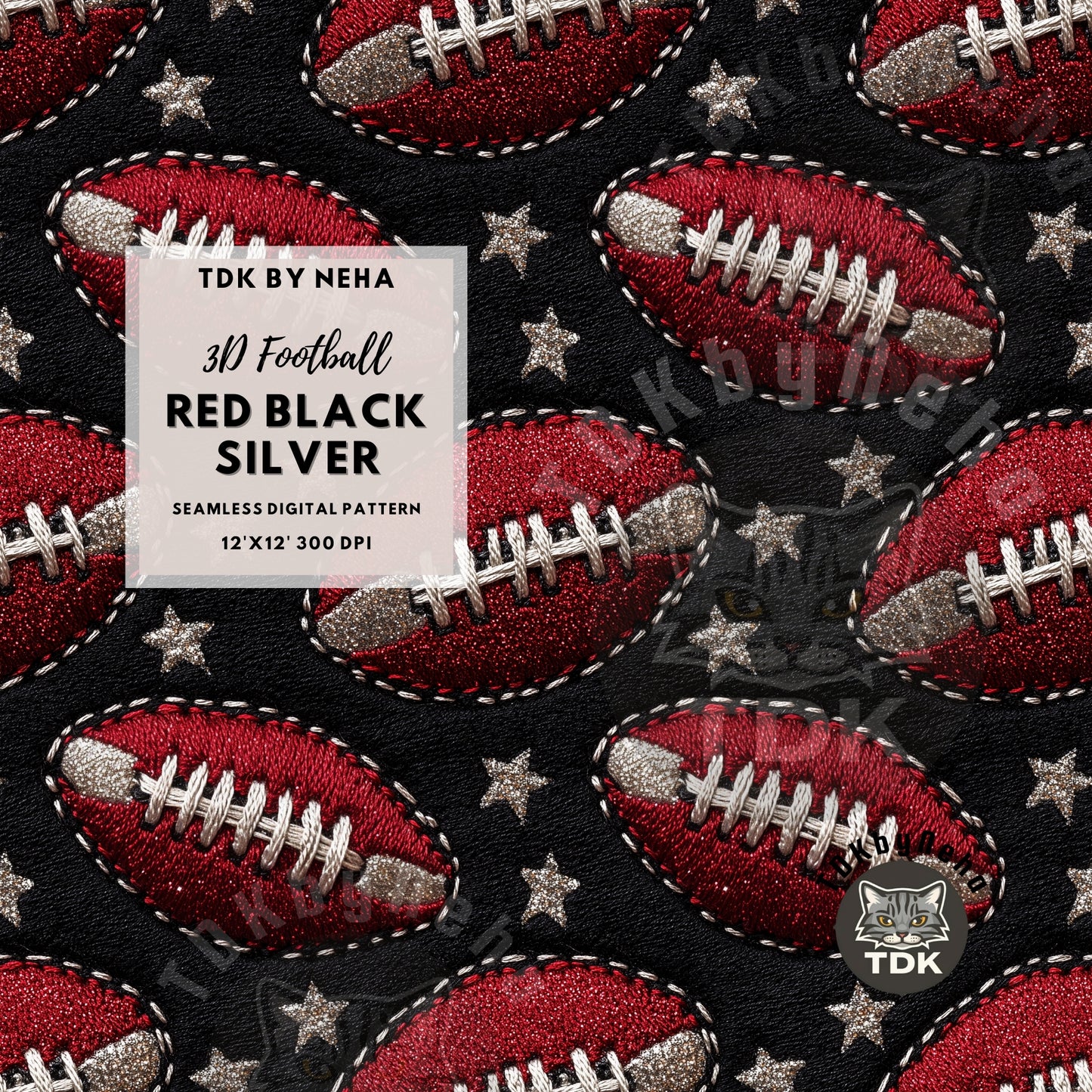 3D Red Black Silver American Football Seamless JPG