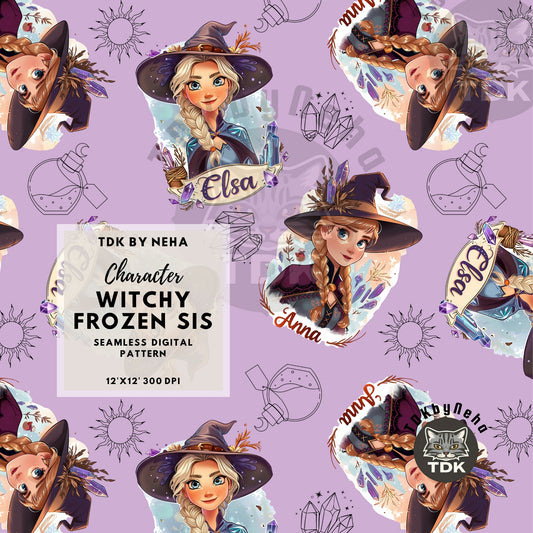 WEBSITE EXCLUSIVE - Witchy Frozen Princesses Seamless Pattern (Lilac)