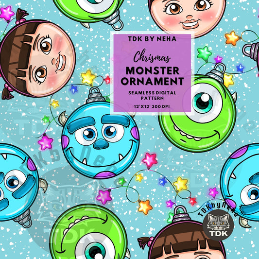 WEBSITE EXCLUSIVE - Christmas Monster Baubles Seamless Pattern (Blue)