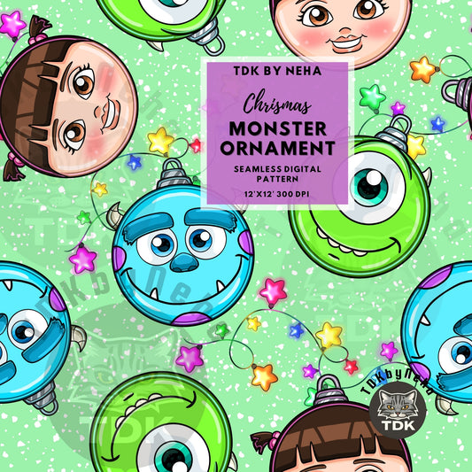 WEBSITE EXCLUSIVE - Christmas Monster Baubles Seamless Pattern (Green)