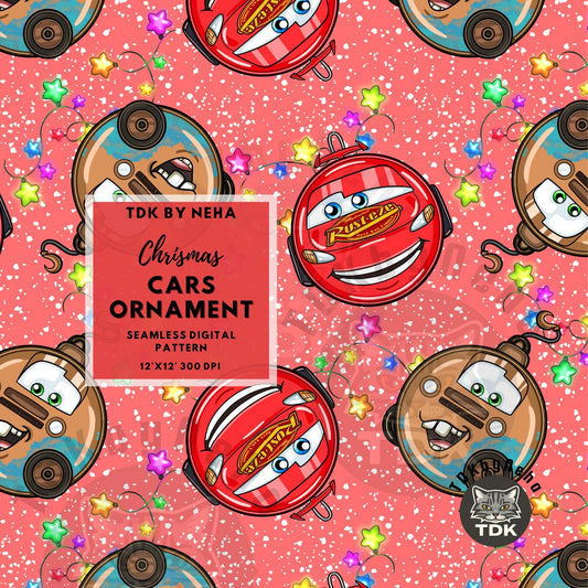 WEBSITE EXCLUSIVE - Christmas Cars Baubles Seamless Pattern (Red)