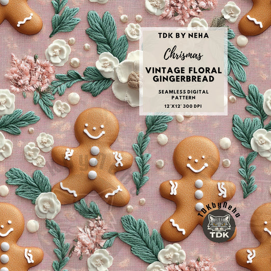 Floral Christmas Gingerbread Seamless