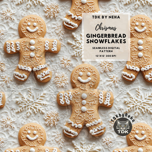 Christmas Gingerbread and Snowflakes Seamless