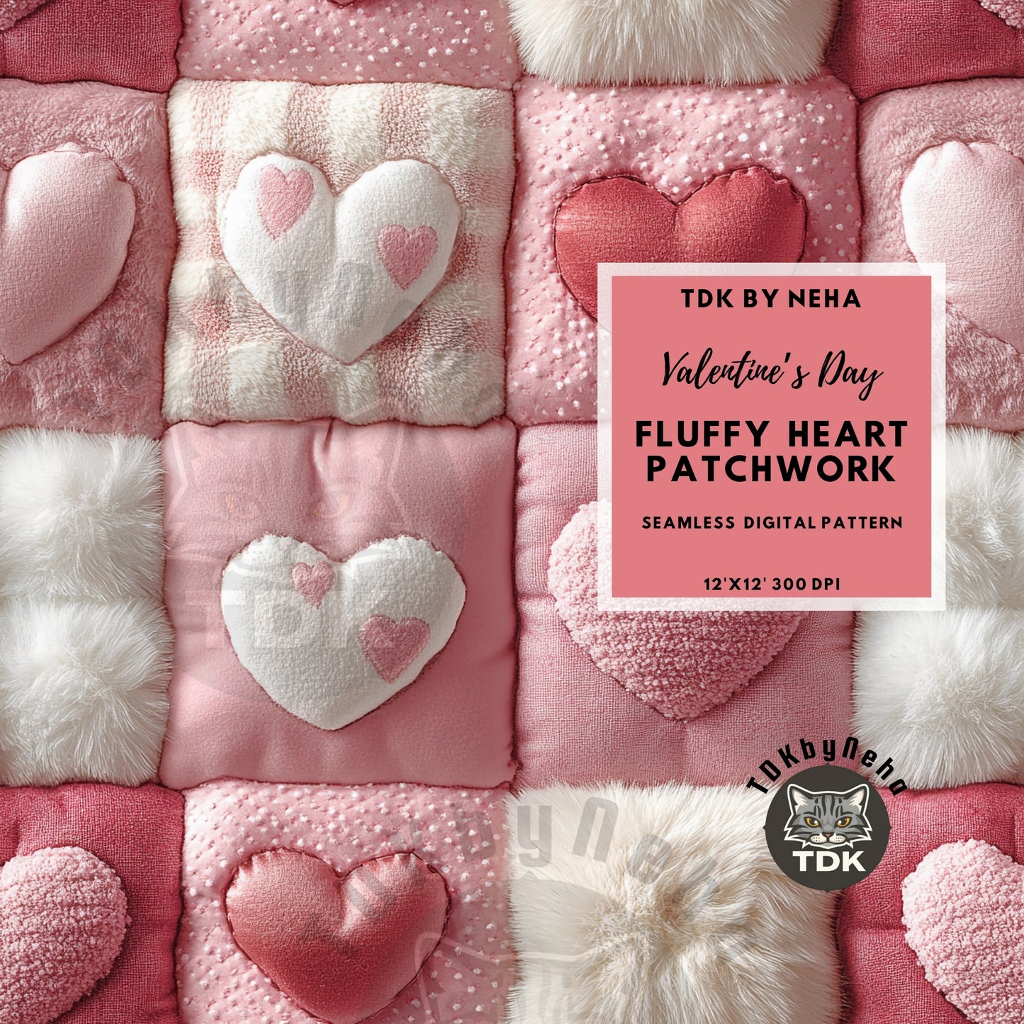 Checkered Fluffy Heart Patchwork Seamless JPG