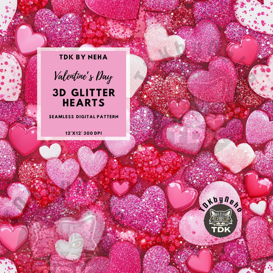 3D Glitter Hearts Seamless JPG