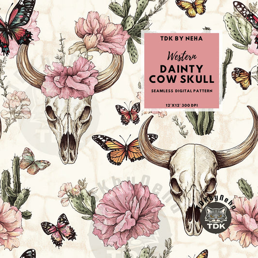 Dainty Western Floral Cow skull Seamless JPG