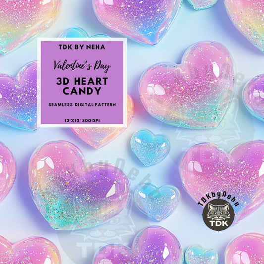 3D Glitter Candy Neon Hearts Seamless JPG