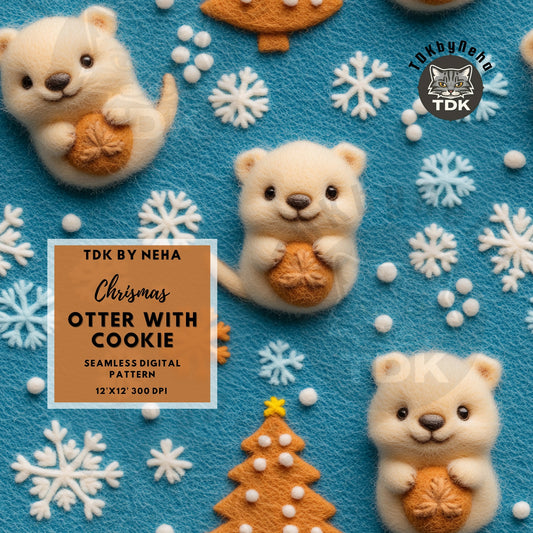 Cute Christmas Otter with Cookie Seamless JPG