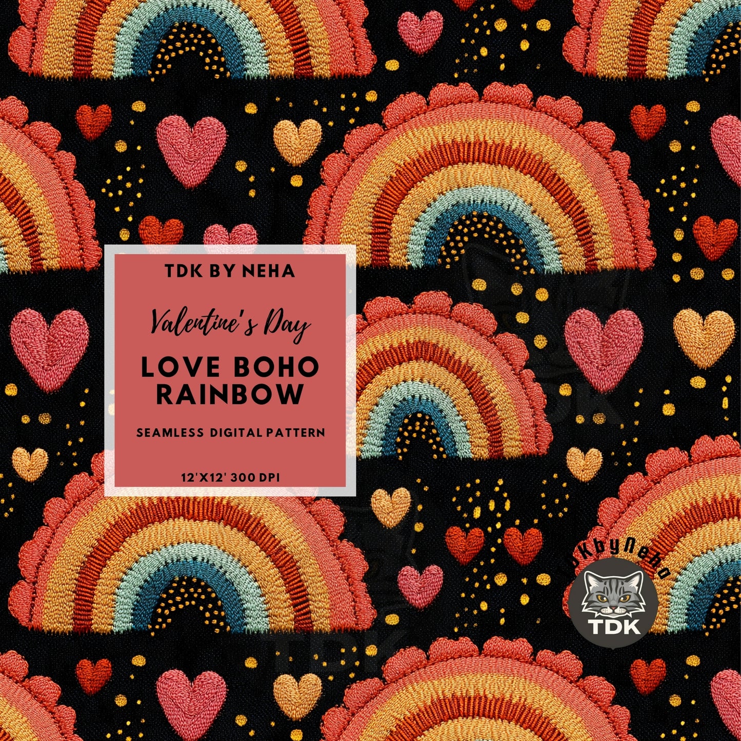 3D Boho Rainbow and Hearts Seamless JPG