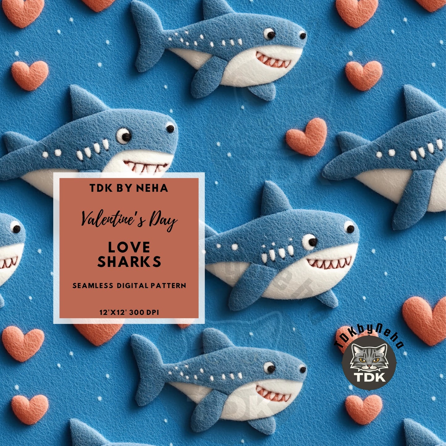 Boy Valentines Sharks and Heart Seamless JPG