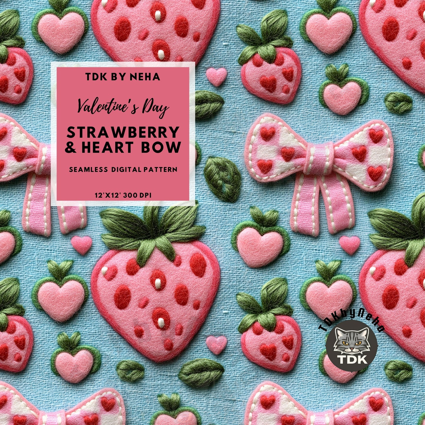 Strawberry n Heart Bow Seamless JPG